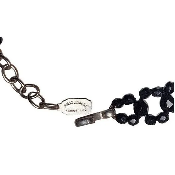 Goth Victorian Firenze Italy Black Glass Beaded Necklace Jean Andre - Picture 3 of 8